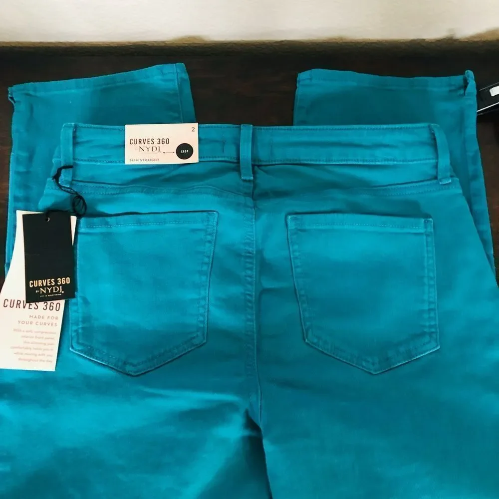 NYDJ Curves 360 Slim Straight Cropped Turquoise Blue Capris Jeans 2